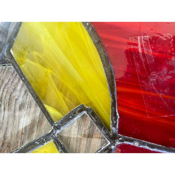 Antique Arts & Crafts Era Round Leaded Beveled Stain Glass Panel Some Damage - Picture 3 of 14